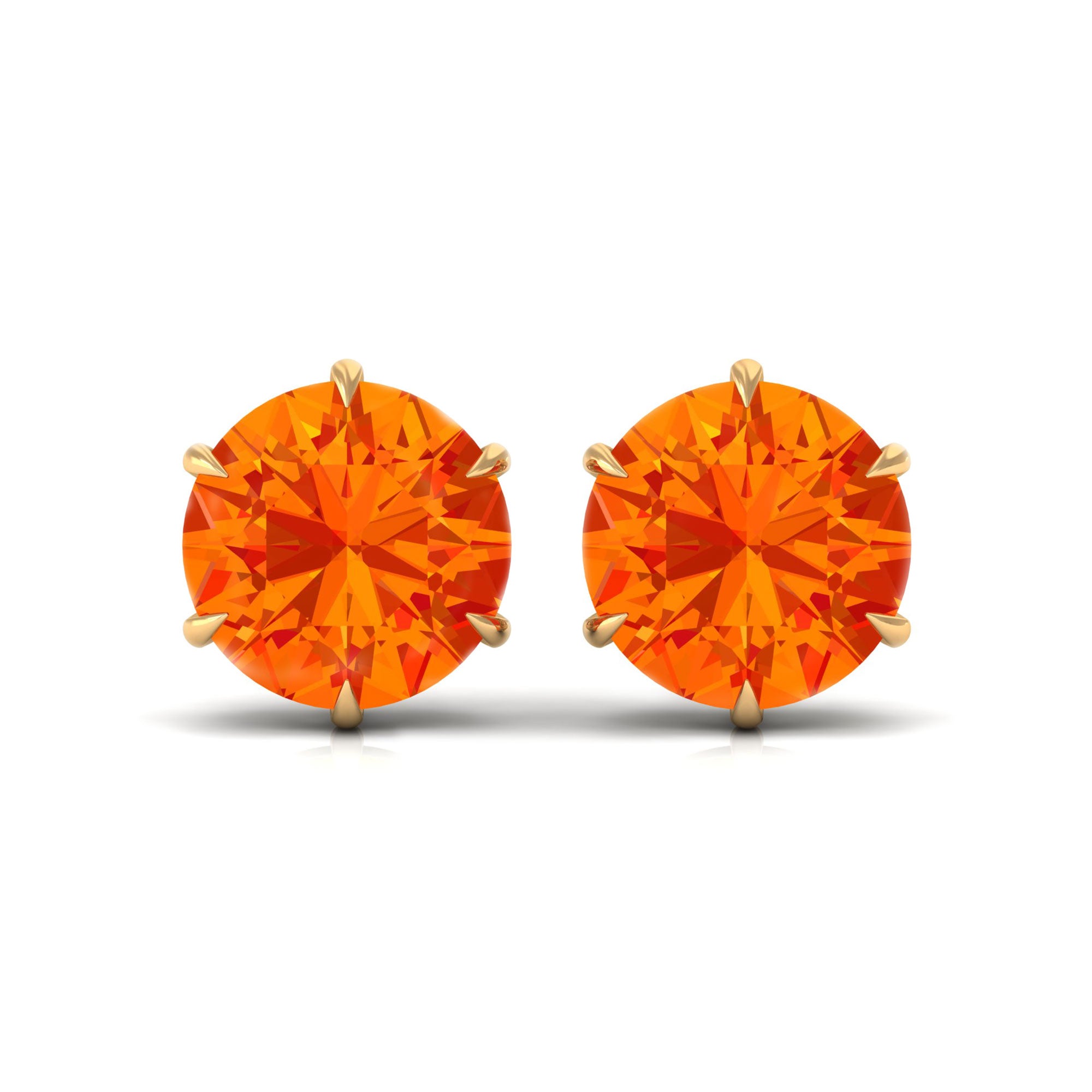 6 Claw Set Round Created Orange Sapphire Solitaire Stud Earrings Lab Created Orange Sapphire - ( AAAA ) - Quality - Rosec Jewels