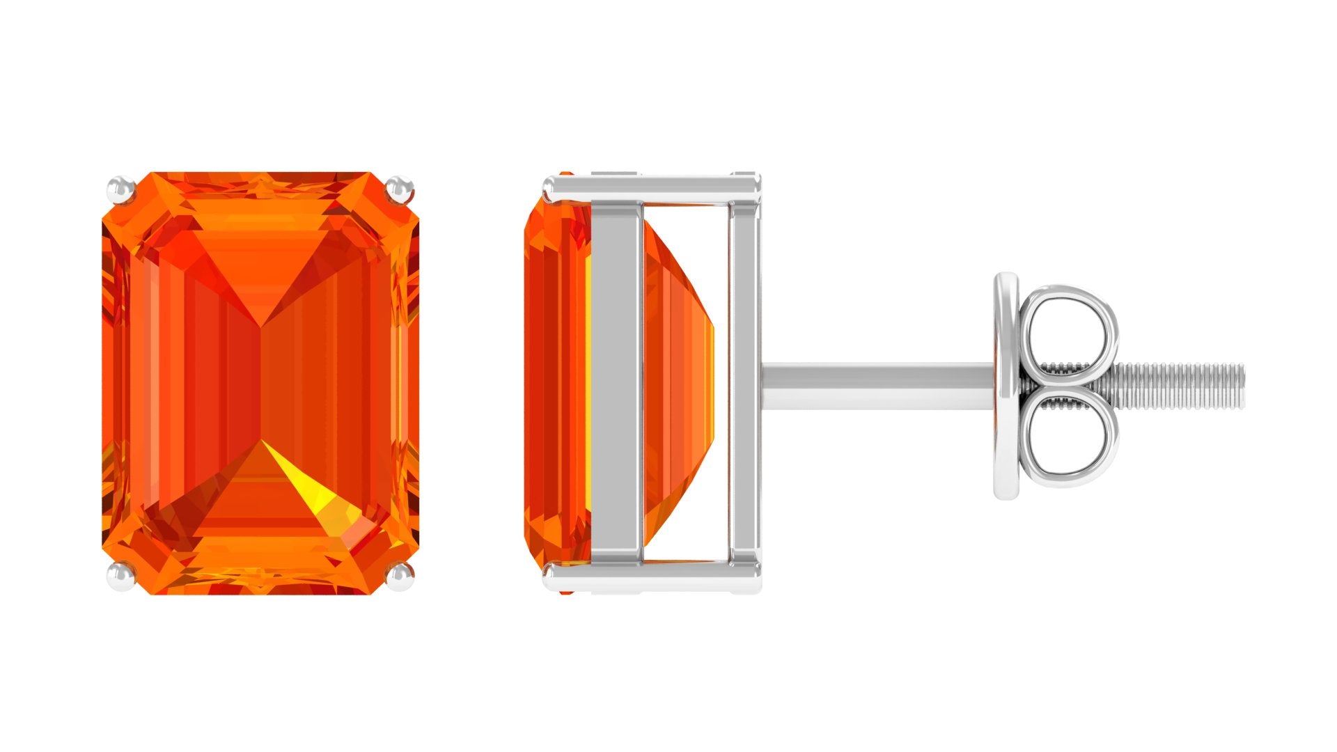 Octagon Cut Created Orange Sapphire Solitaire Stud Earrings Lab Created Orange Sapphire - ( AAAA ) - Quality - Rosec Jewels
