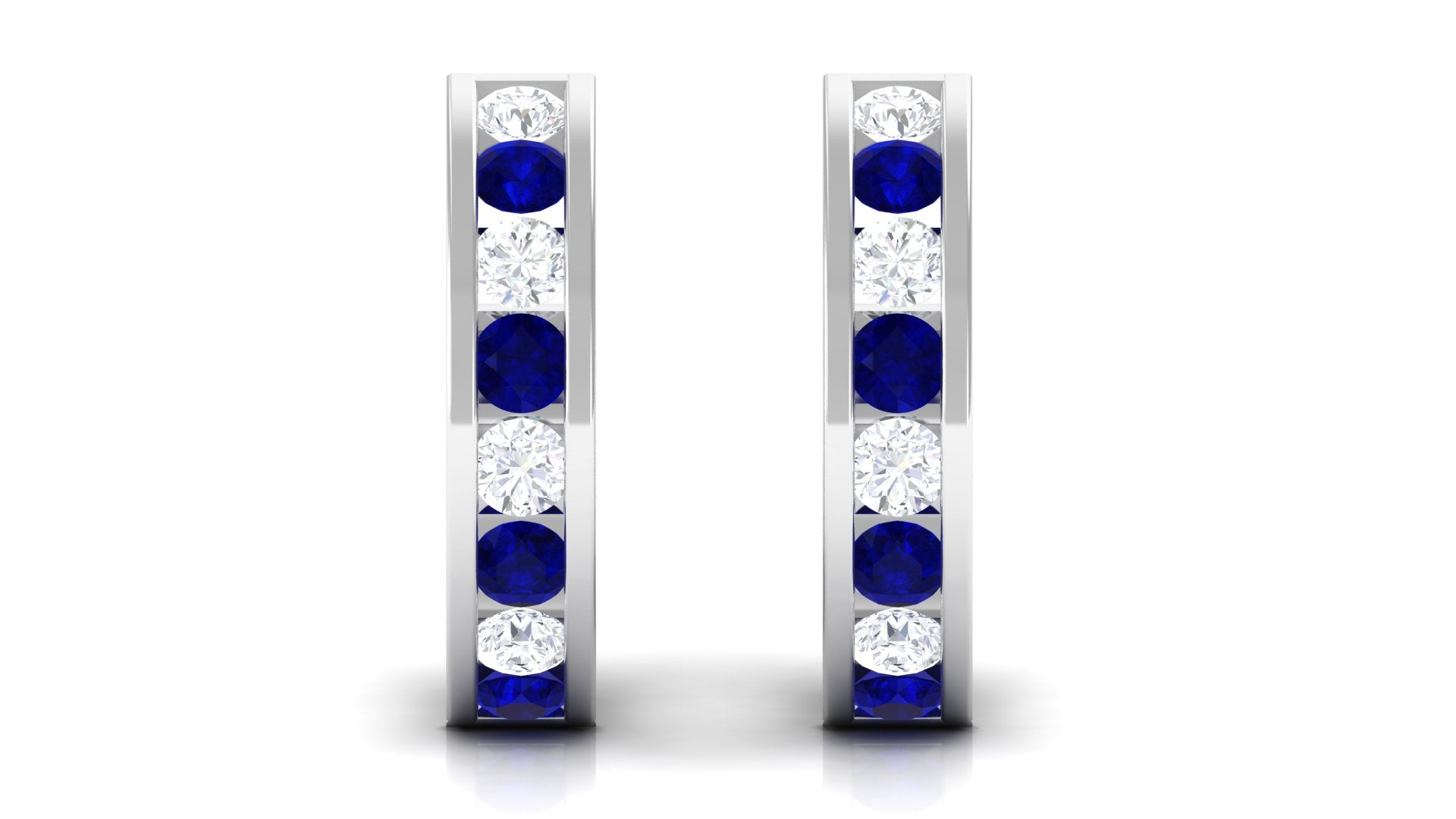 1.50 CT Blue Sapphire Minimal Hoop Earrings with Moissanite Blue Sapphire - ( AAA ) - Quality - Rosec Jewels