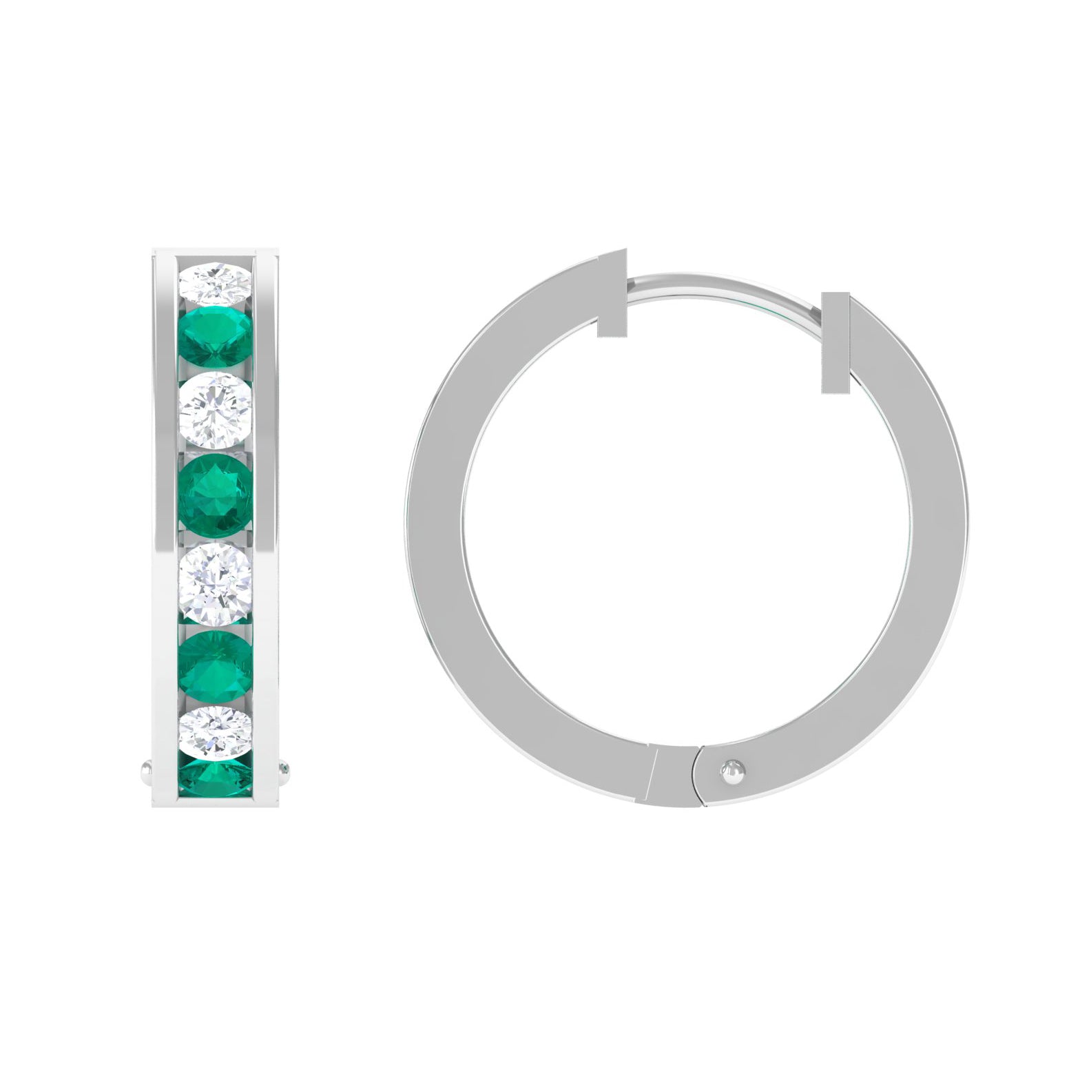 1.25 CT Minimal Emerald and Moissanite Hoop Earrings Emerald - ( AAA ) - Quality - Rosec Jewels