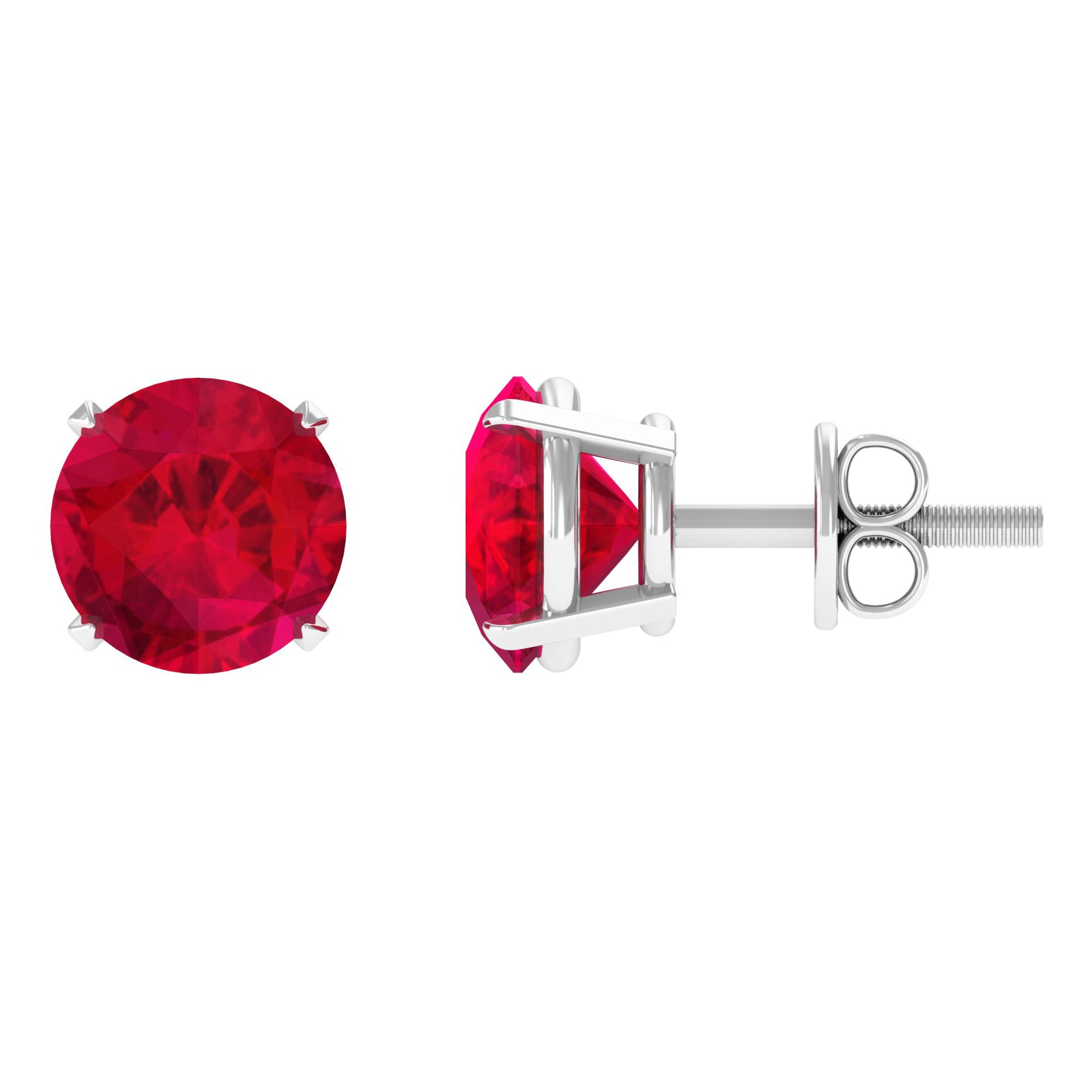 Claw Set Round Solitaire Lab Created Ruby Stud Earrings in Gold Lab Created Ruby - ( AAAA ) - Quality - Rosec Jewels