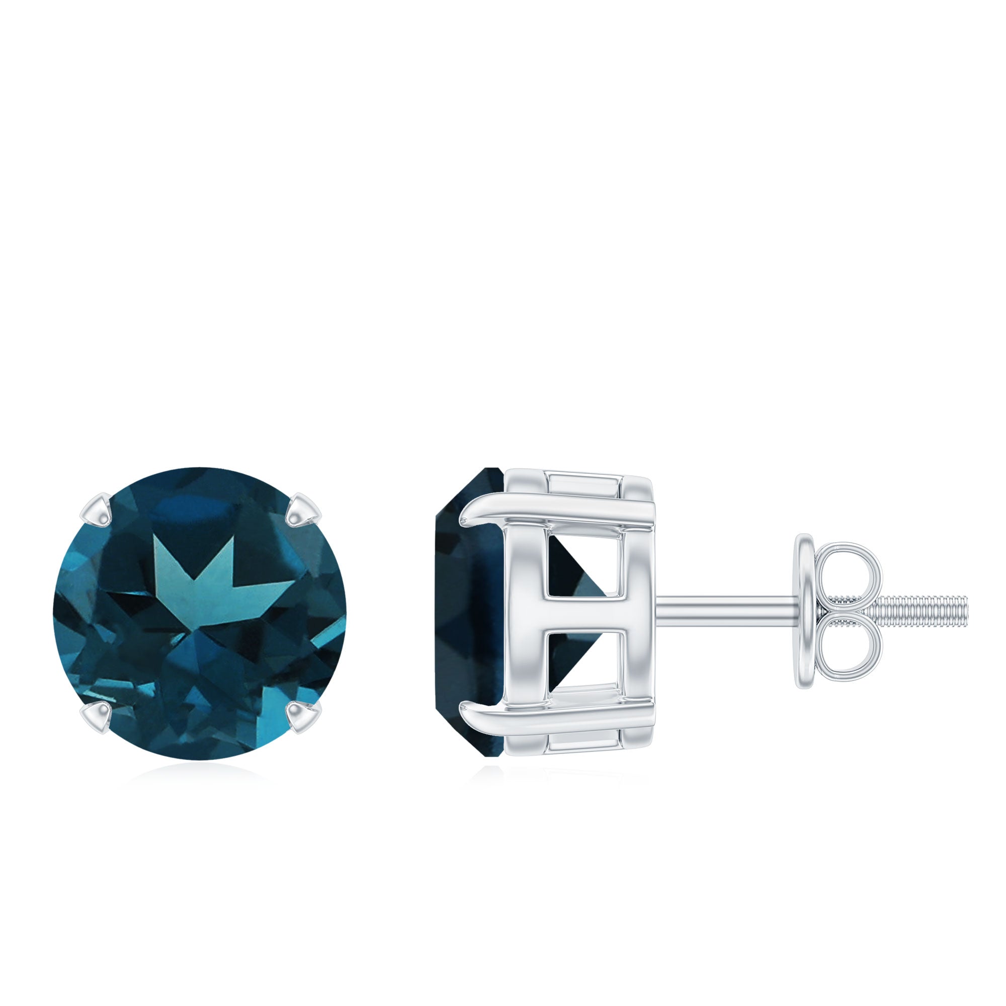 December Birthstone 4.25 CT London Blue Topaz Solitaire Stud Earrings London Blue Topaz - ( AAA ) - Quality - Rosec Jewels