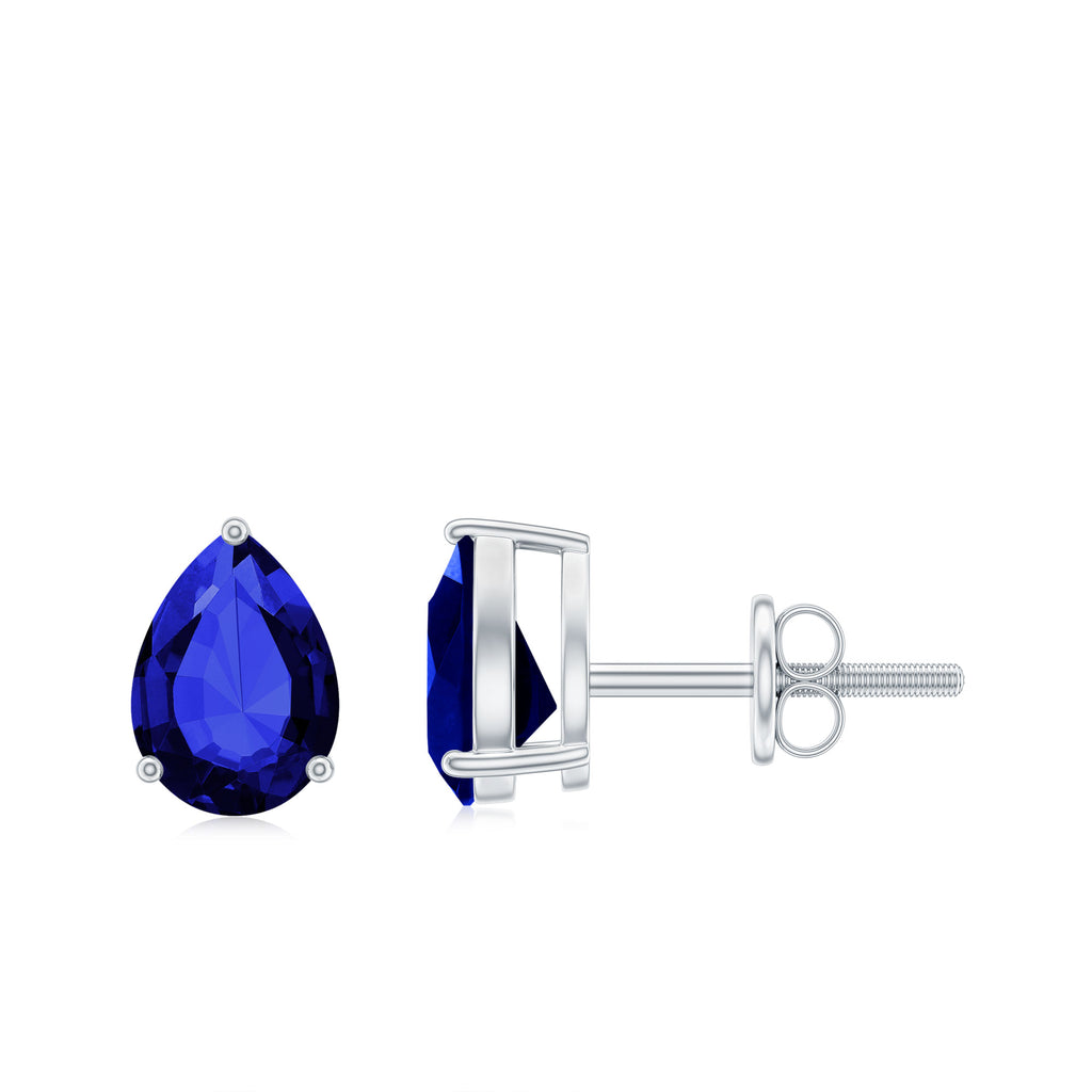 Solitaire Lab-Created Blue Sapphire Teardrop Stud Earrings Lab Created Blue Sapphire - ( AAAA ) - Quality - Rosec Jewels