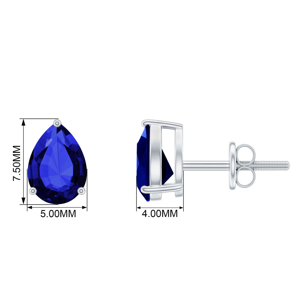 Solitaire Lab-Created Blue Sapphire Teardrop Stud Earrings Lab Created Blue Sapphire - ( AAAA ) - Quality 92.5 Sterling Silver - Rosec Jewels