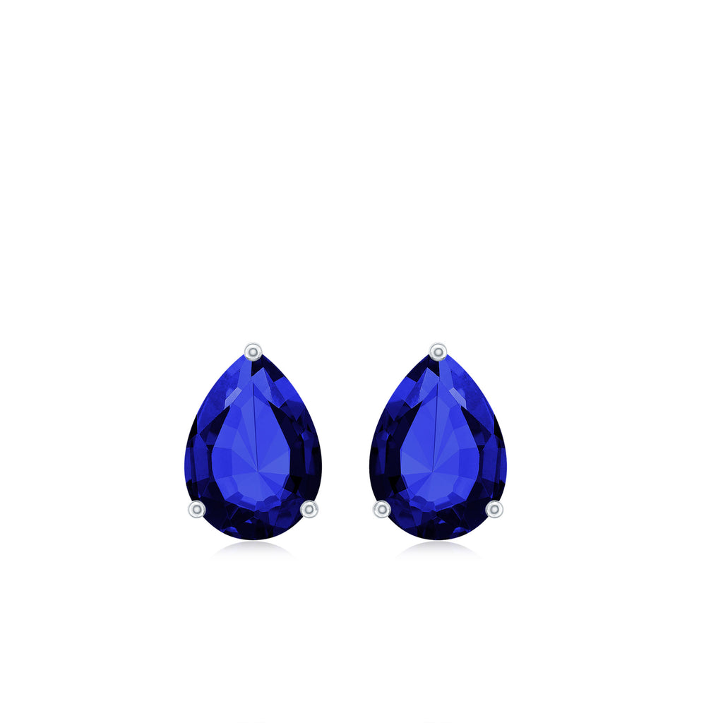 Solitaire Lab-Created Blue Sapphire Teardrop Stud Earrings Lab Created Blue Sapphire - ( AAAA ) - Quality - Rosec Jewels