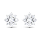 Simulated Diamond Round Flower Cluster Stud Earrings Zircon - ( AAAA ) - Quality - Rosec Jewels