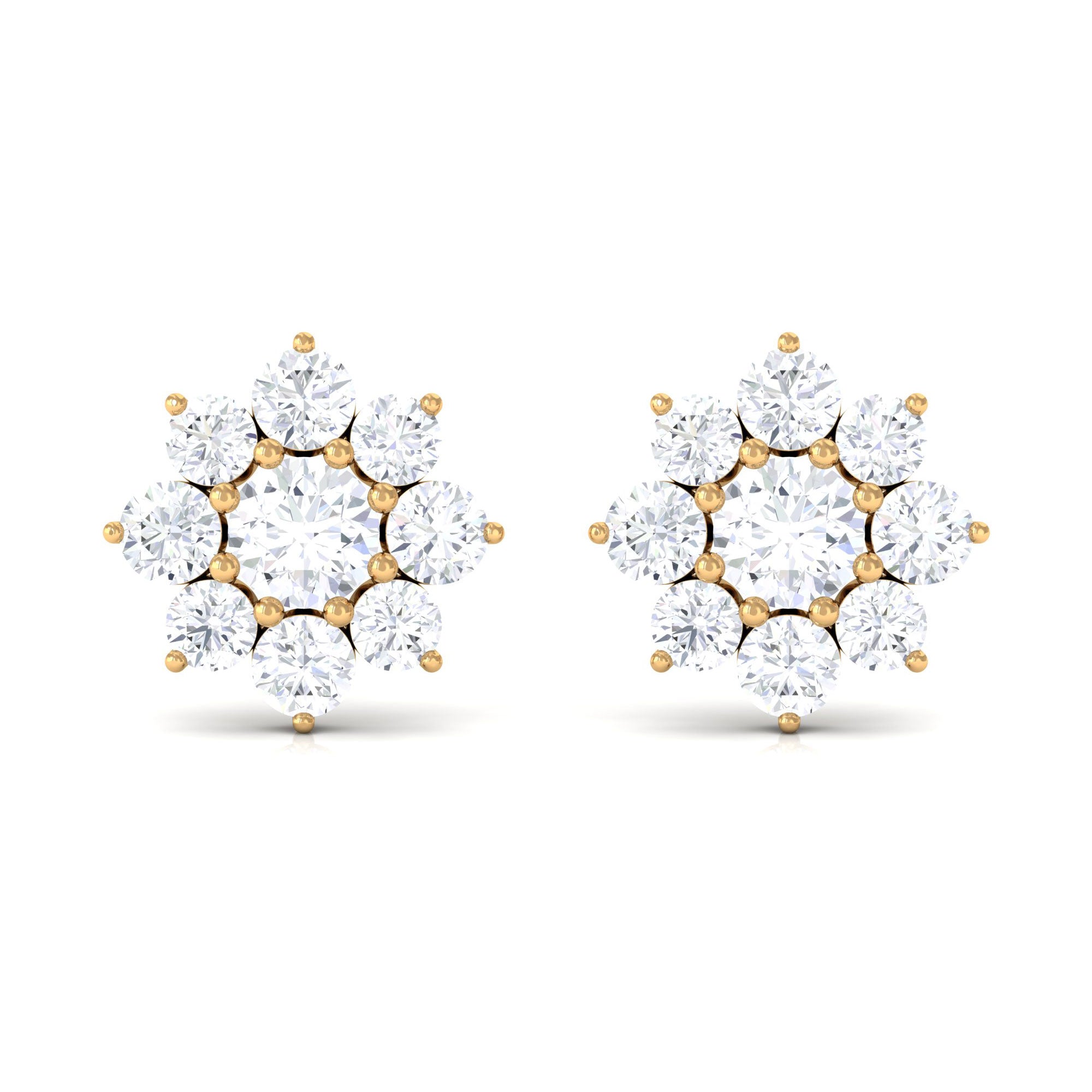 Simulated Diamond Round Flower Cluster Stud Earrings Zircon - ( AAAA ) - Quality - Rosec Jewels