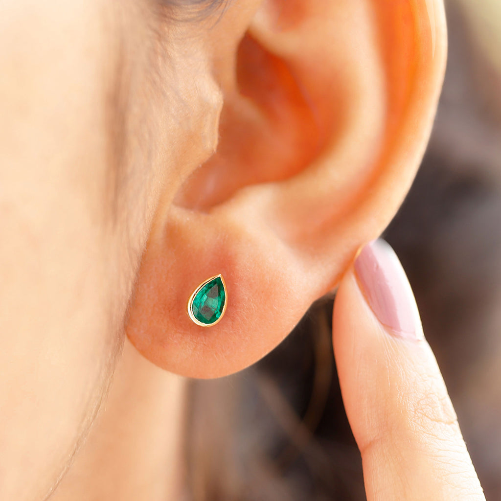 3/4 CT Bezel Set Emerald Teardrop Stud Earrings in Bezel Setting Emerald - ( AAA ) - Quality - Rosec Jewels