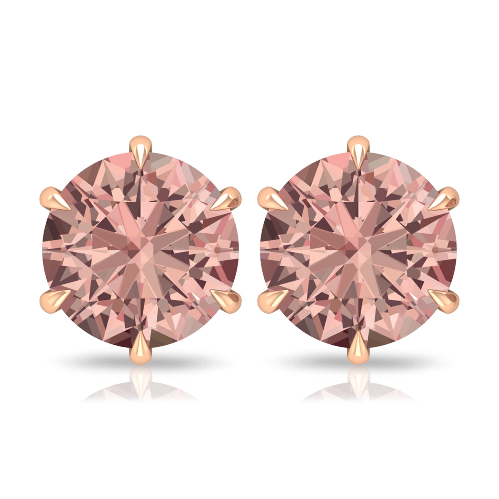 6X6 MM Morganite Solitaire Stud Earring in 6 Claw Prong Setting Morganite - ( AAA ) - Quality - Rosec Jewels