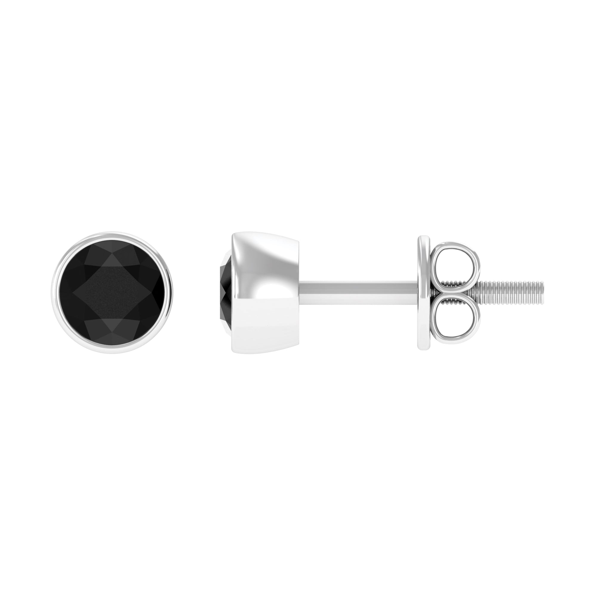 Bezel Set Round Shape Solitaire Black Diamond Stud Earrings Black Diamond - ( AAA ) - Quality - Rosec Jewels