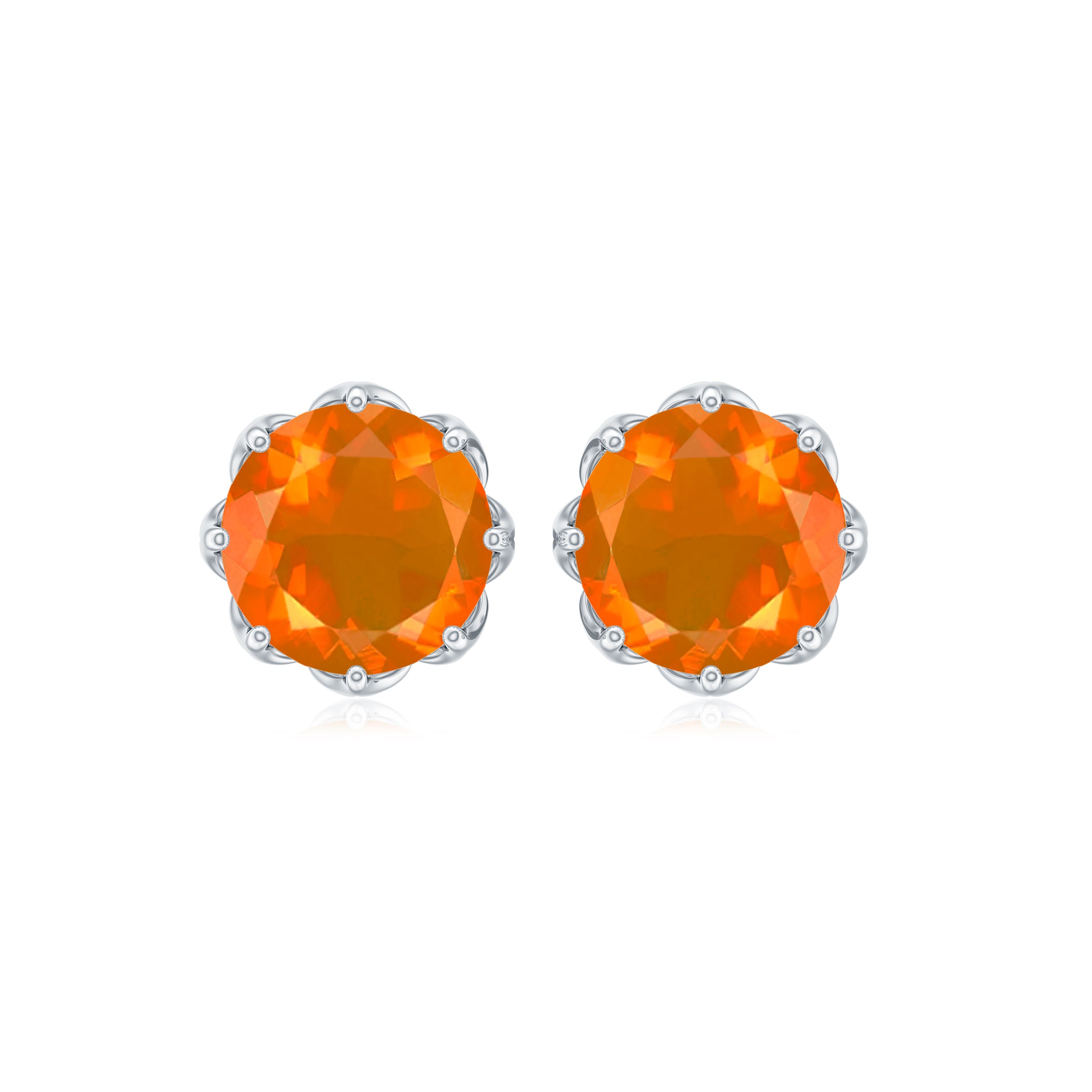 6 MM Decorative Fire Opal Solitaire Stud Earrings Fire Opal - ( AAA ) - Quality - Rosec Jewels