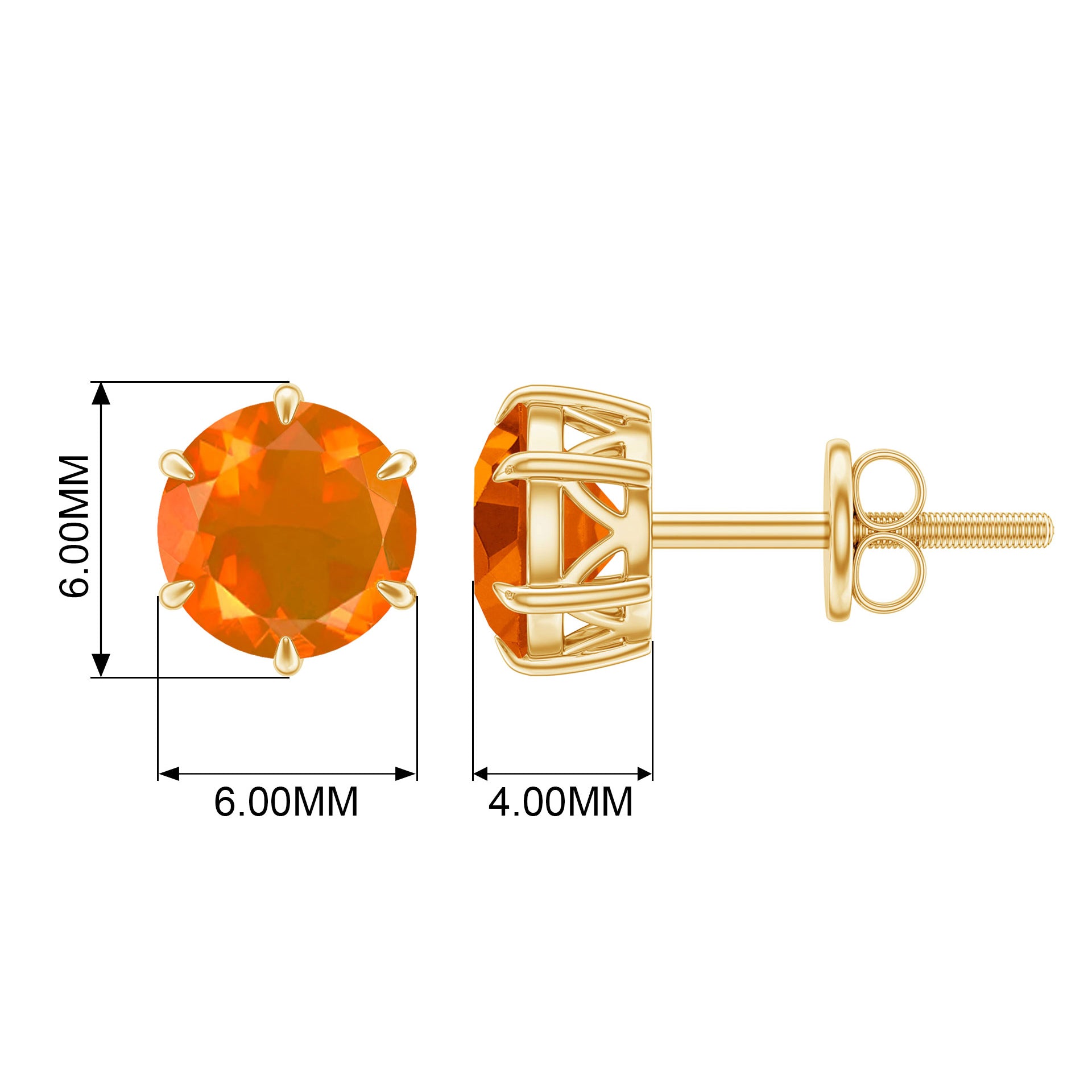 2.25 CT Fire Opal Claw Set Solitaire Stud Fire Opal - ( AAA ) - Quality - Rosec Jewels