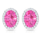 Classic Oval Halo Stud Earrings with Pink Sapphire and Diamond Pink Sapphire - ( AAA ) - Quality - Rosec Jewels