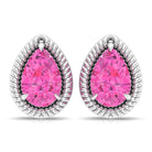 Solitaire Pink Sapphire Teardrop Stud Earrings in Rope Frame Pink Sapphire - ( AAA ) - Quality - Rosec Jewels