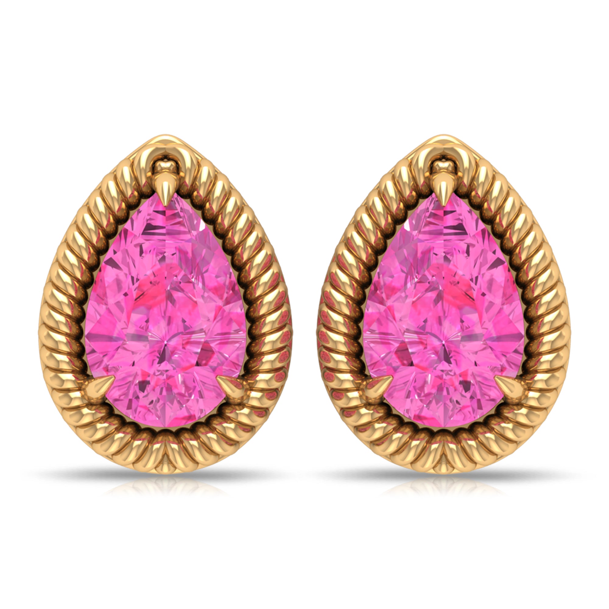 Solitaire Pink Sapphire Teardrop Stud Earrings in Rope Frame Pink Sapphire - ( AAA ) - Quality - Rosec Jewels