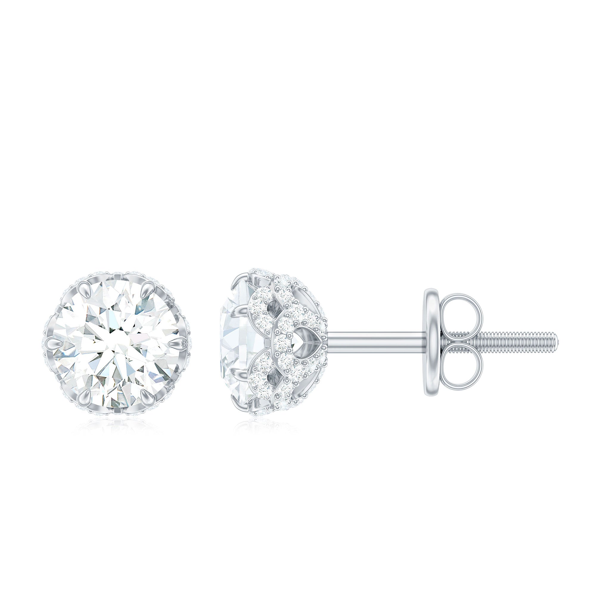 Classic Solitaire Moissanite Floral Stud Earrings Moissanite - ( D-VS1 ) - Color and Clarity - Rosec Jewels