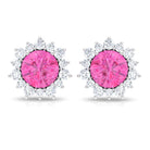 Classic Sunburst Stud Earrings with Pink Sapphire and Diamond Pink Sapphire - ( AAA ) - Quality - Rosec Jewels