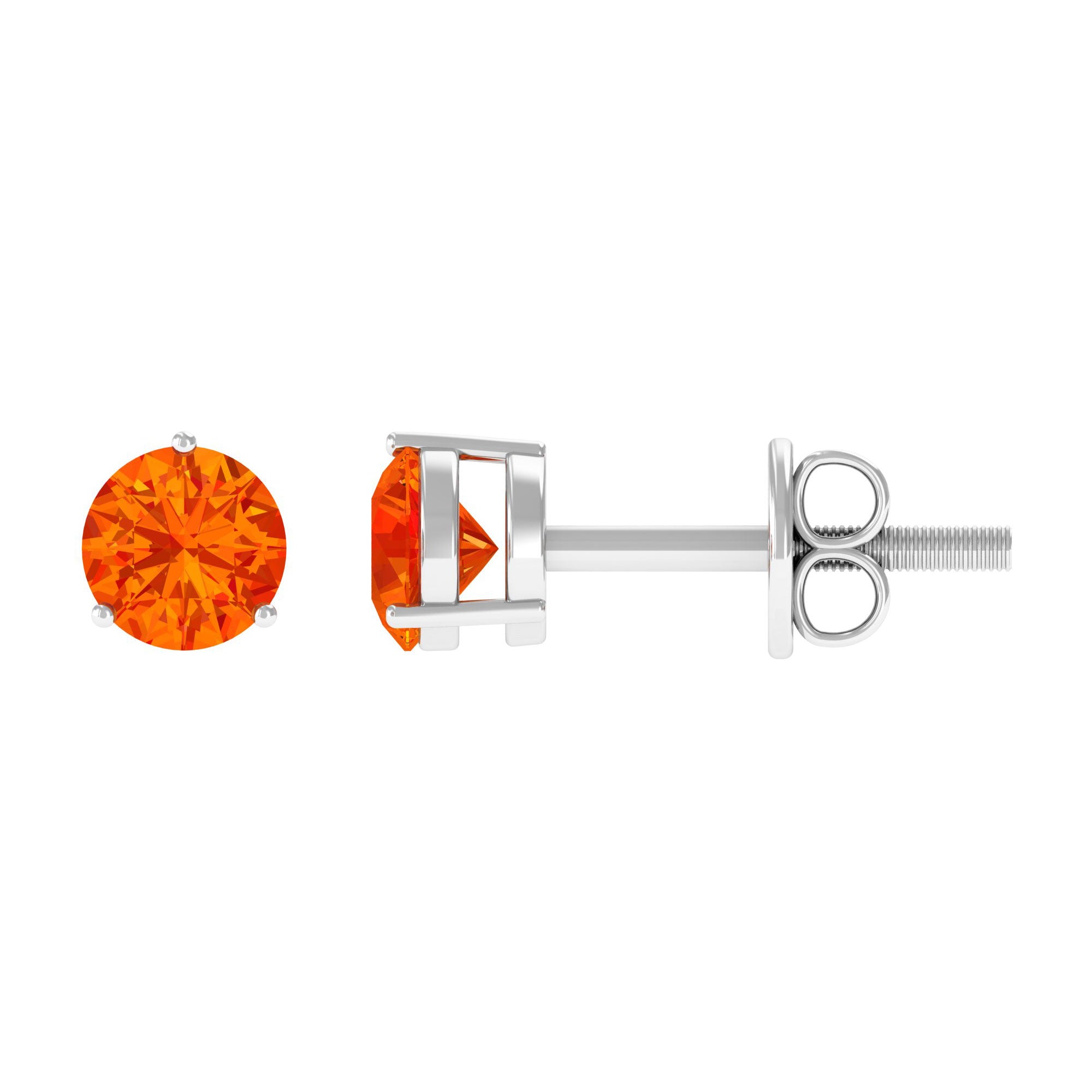 4 MM Round Shape Genuine Orange Sapphire Minimal Solitaire Stud Earrings Orange Sapphire - ( AAA ) - Quality - Rosec Jewels