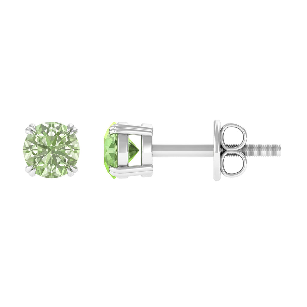 4 MM Genuine Green Sapphire Solitaire Stud Earrings in Double Claw Prong Setting