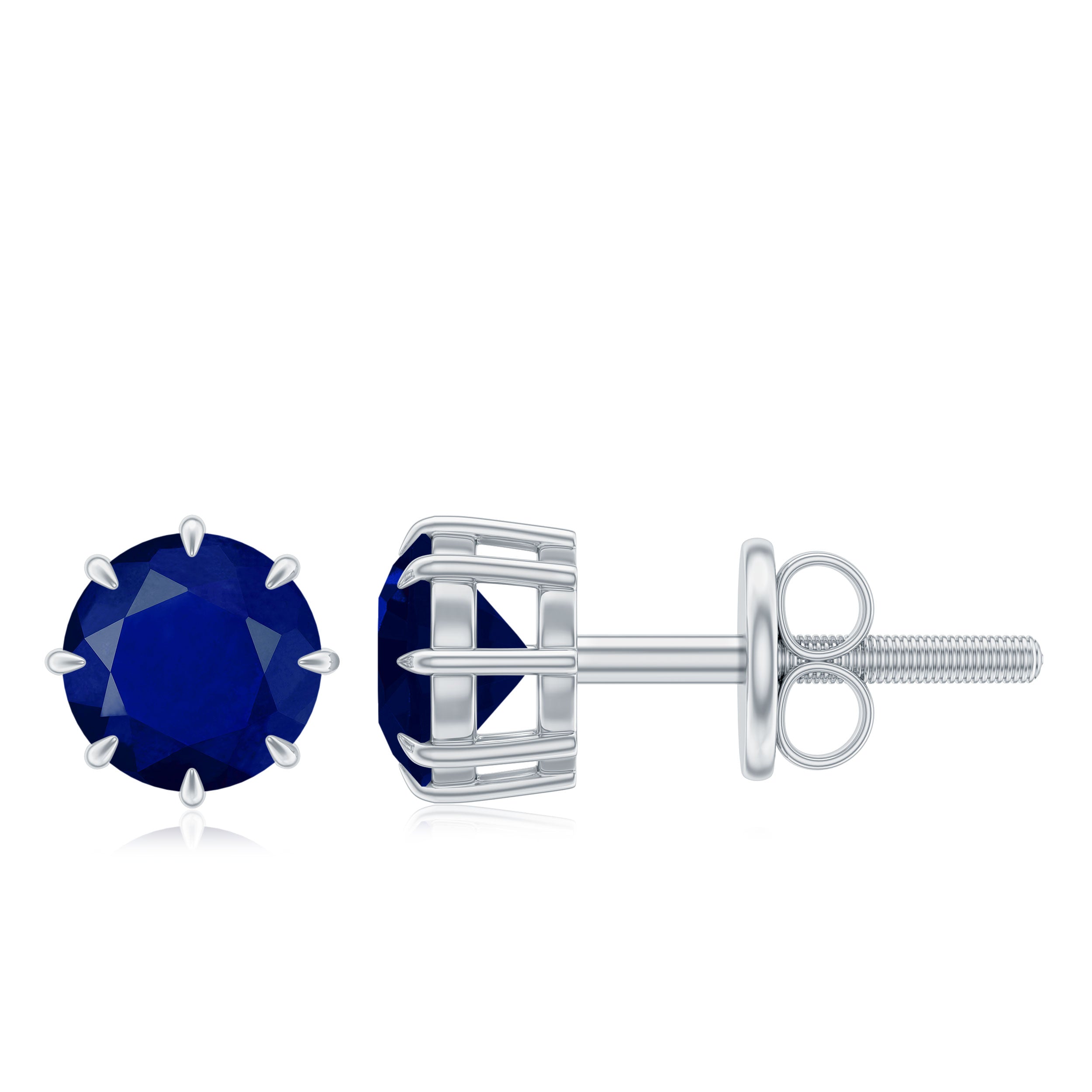 Natural Blue Sapphire Solitaire Stud Earrings in Claw Setting Blue Sapphire - ( AAA ) - Quality - Rosec Jewels