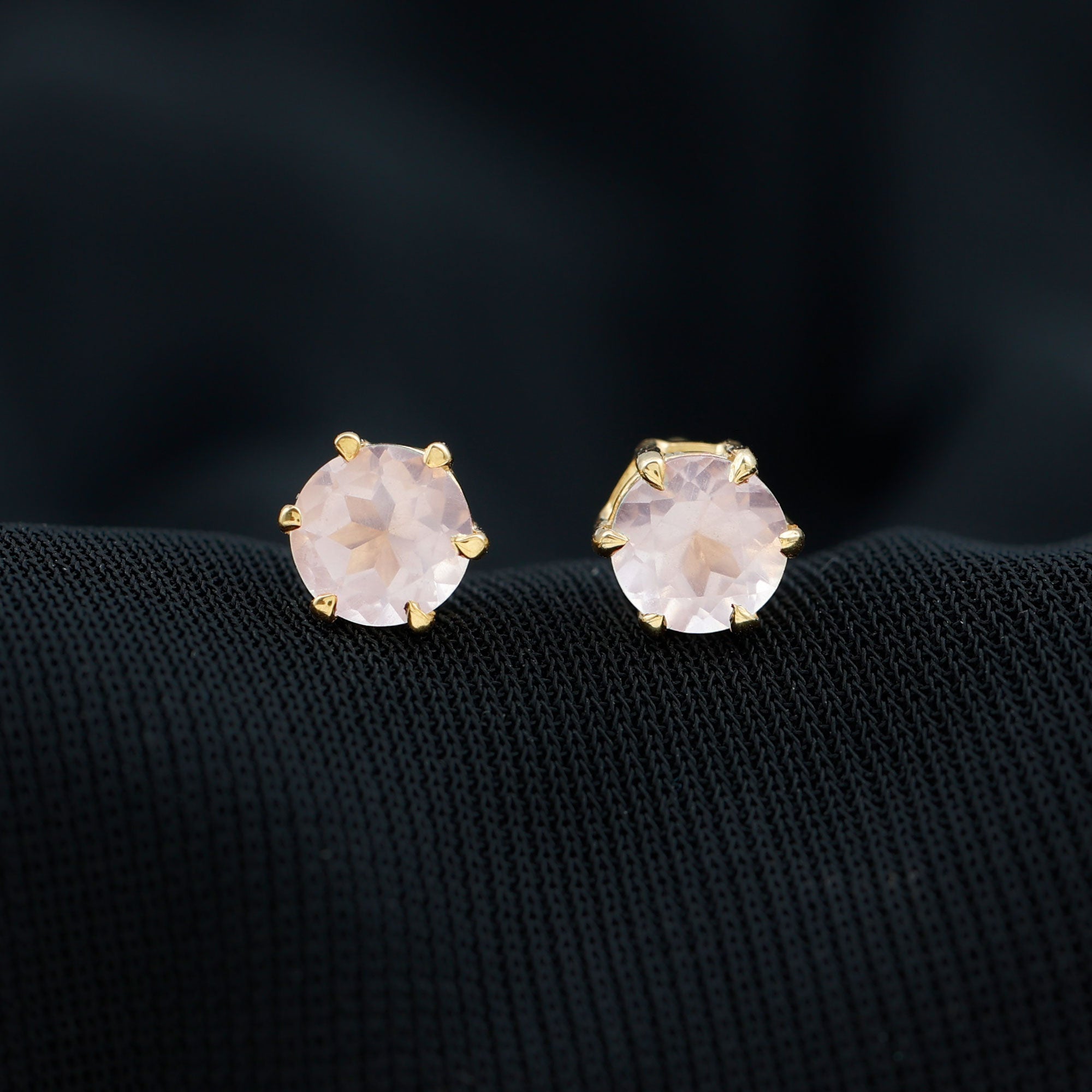 Natural Rose Quartz Solitaire Stud Earrings in 6 Claw Prong Setting Rose Quartz - ( AAA ) - Quality - Rosec Jewels