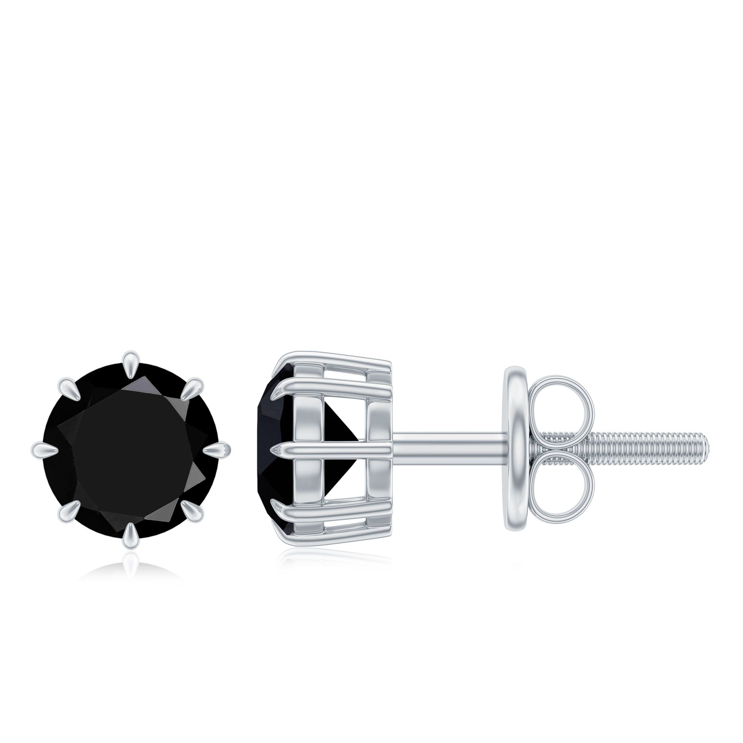 Claw Set Created Black Diamond Solitaire Stud Earrings Lab Created Black Diamond - ( AAAA ) - Quality - Rosec Jewels