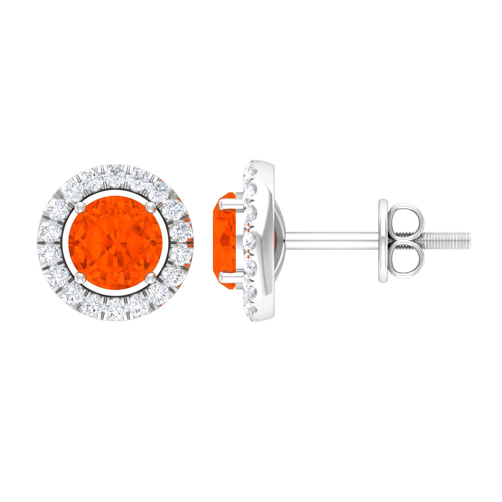 1.25 CT Fire Opal and Diamond Halo Stud Earrings Fire Opal - ( AAA ) - Quality - Rosec Jewels