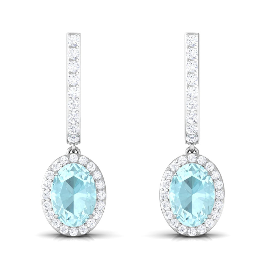 Oval Sky Blue Topaz Classic Hoop Drop Earrings with Diamond Accent Sky Blue Topaz - ( AAA ) - Quality - Rosec Jewels