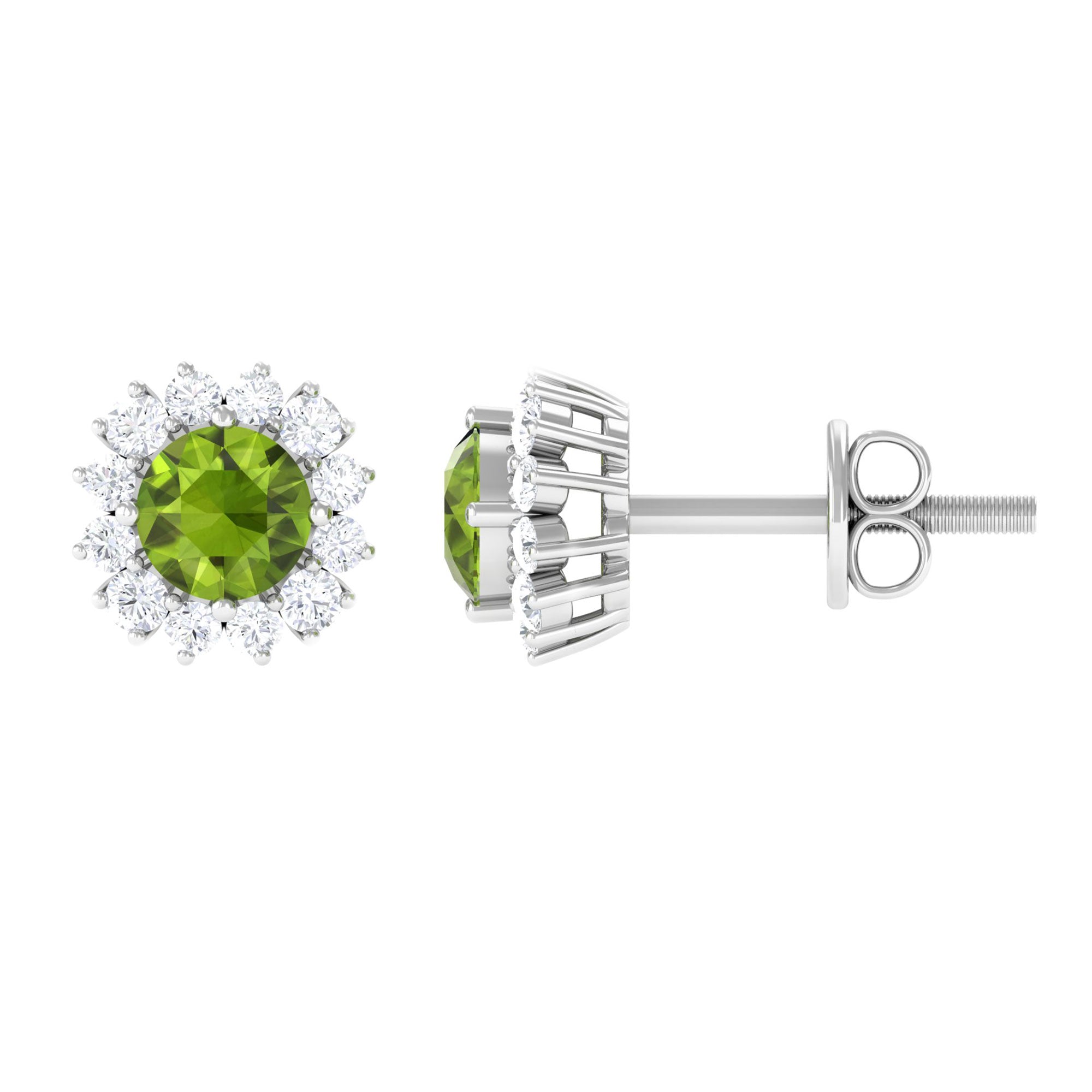 1.75 CT Classic Peridot and Diamond Halo Stud Earrings Peridot - ( AAA ) - Quality - Rosec Jewels