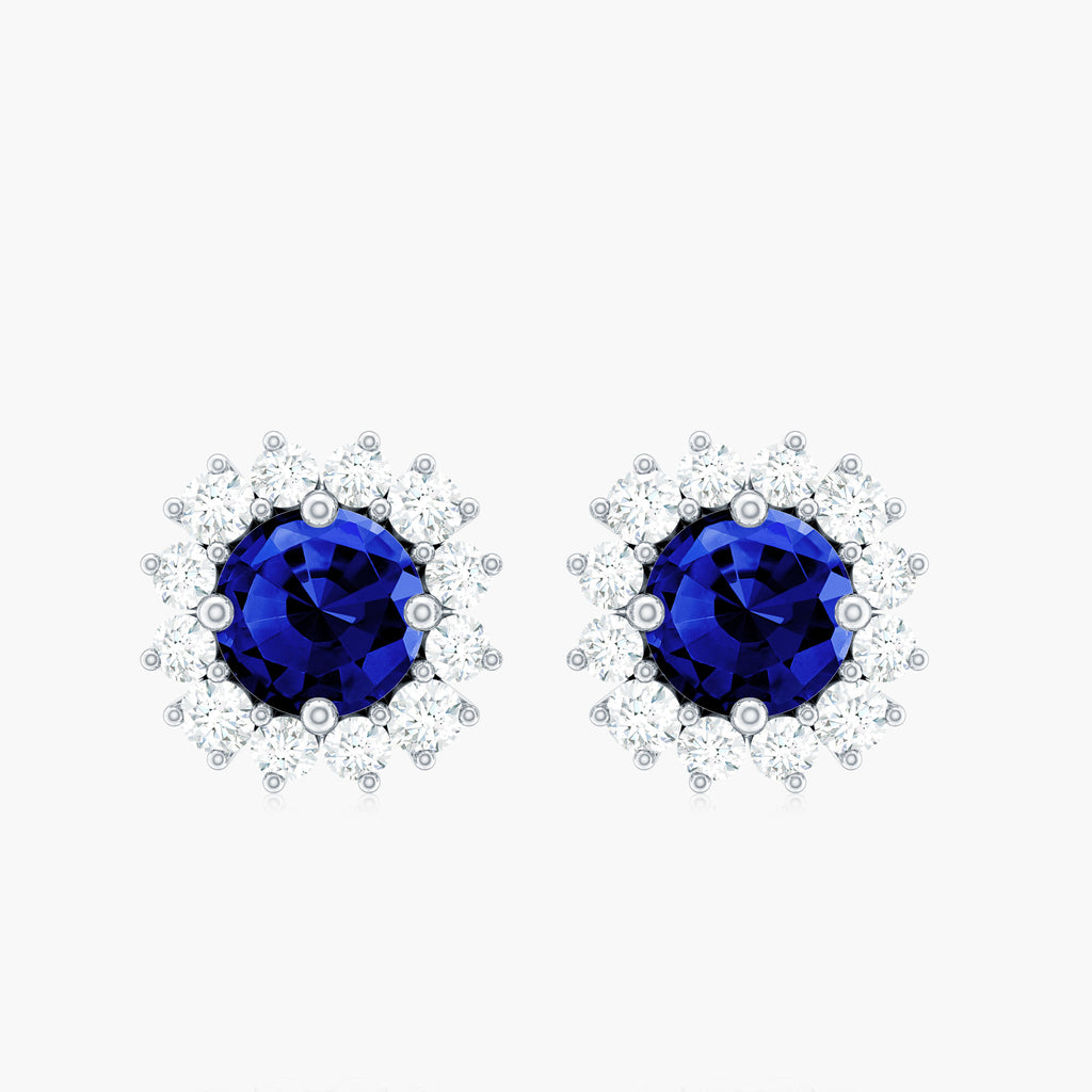 1.75 CT Lab Created Blue Sapphire and Diamond Halo Classic Stud Earrings Lab Created Blue Sapphire - ( AAAA ) - Quality - Rosec Jewels
