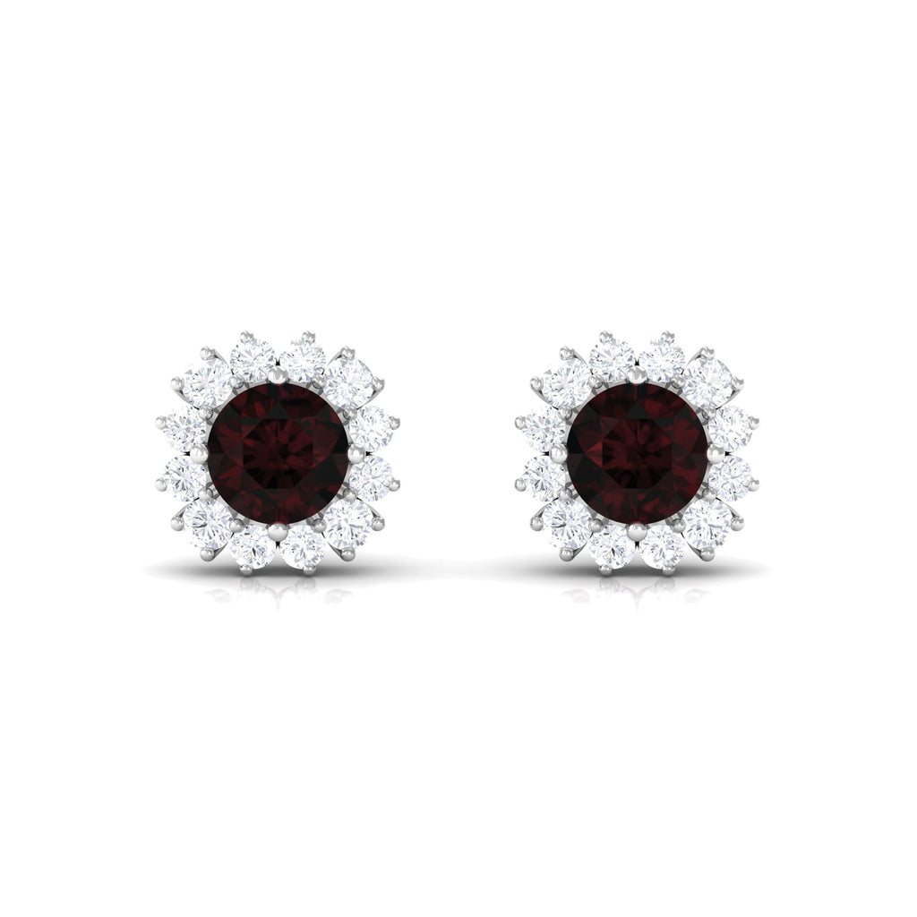 1 CT Garnet and Diamond Halo Stud Earrings Garnet - ( AAA ) - Quality - Rosec Jewels