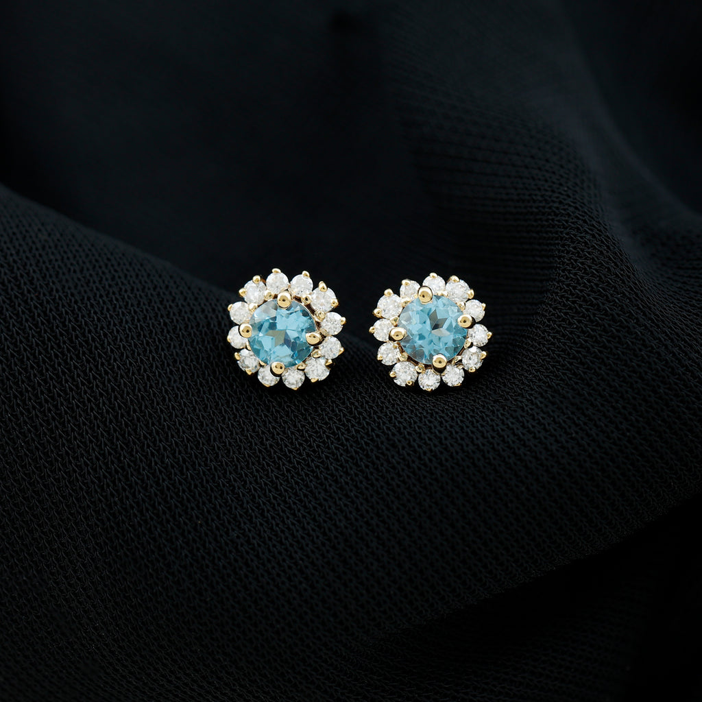 3/4 CT Swiss Blue Topaz and Diamond Halo Stud Earrings Swiss Blue Topaz - ( AAA ) - Quality - Rosec Jewels
