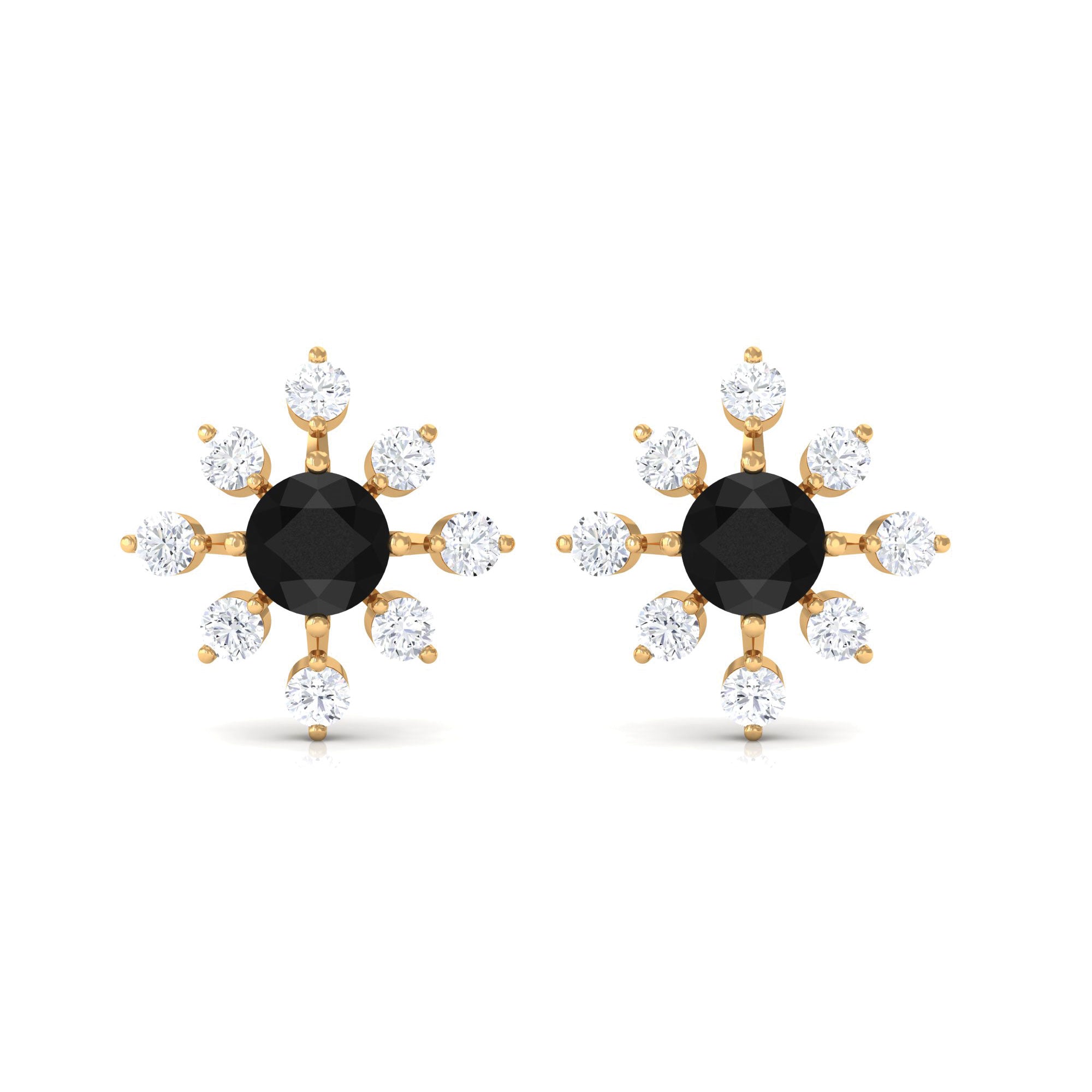 1 CT Black Onyx and Diamond Flower Stud Earrings Black Onyx - ( AAA ) - Quality - Rosec Jewels