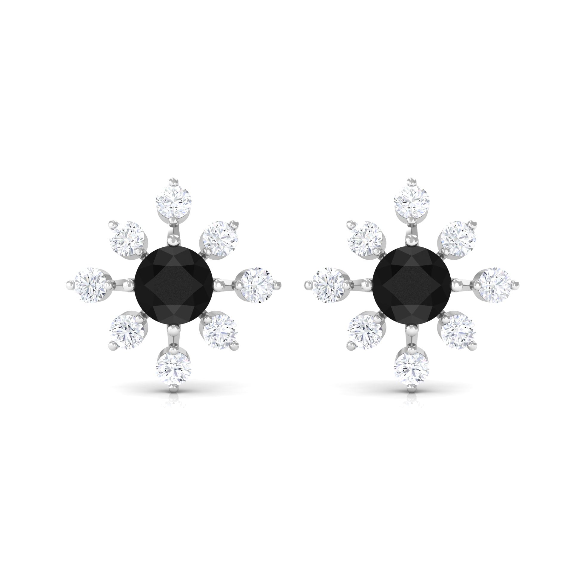 2 CT Lab Created Black Diamond Floral Stud Earrings with Diamond Lab Created Black Diamond - ( AAAA ) - Quality - Rosec Jewels