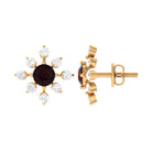 1 CT Garnet and Diamond Flower Stud Earrings Garnet - ( AAA ) - Quality - Rosec Jewels