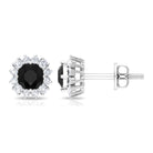 1 CT Classic Black Spinel and Diamond Halo Stud Earrings Black Spinel - ( AAA ) - Quality - Rosec Jewels