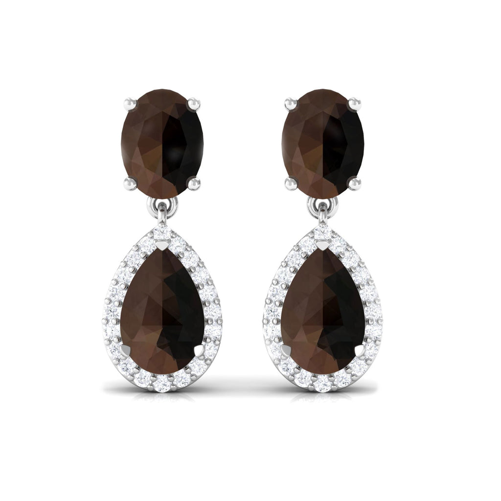 4.25 CT Smoky Quartz and Diamond Dangle Drop Earrings Smoky Quartz - ( AAA ) - Quality - Rosec Jewels