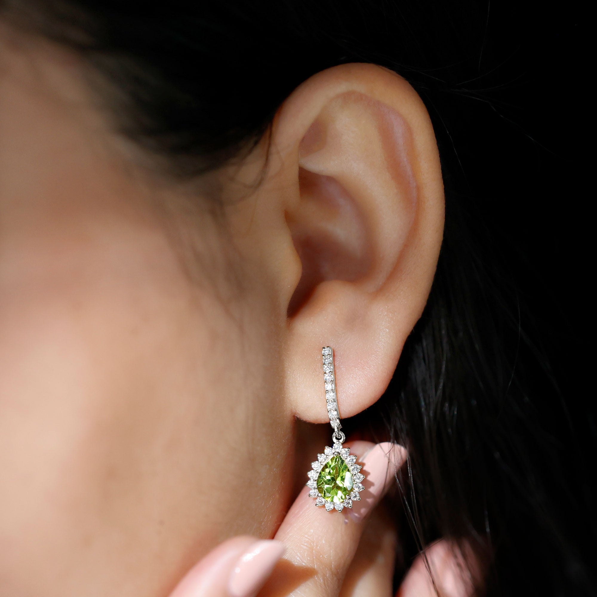 3.25 CT Peridot with Moissanite Bridal Teardrop Earrings Peridot - ( AAA ) - Quality - Rosec Jewels
