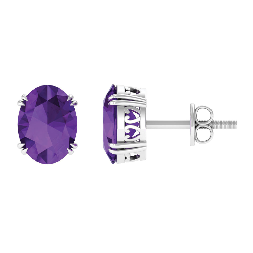 6X8 MM Oval Cut Amethyst Solitaire Stud Earrings in Double Prong Setting