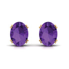 6X8 MM Oval Cut Amethyst Solitaire Stud Earrings in Double Prong Setting Amethyst - ( AAA ) - Quality - Rosec Jewels