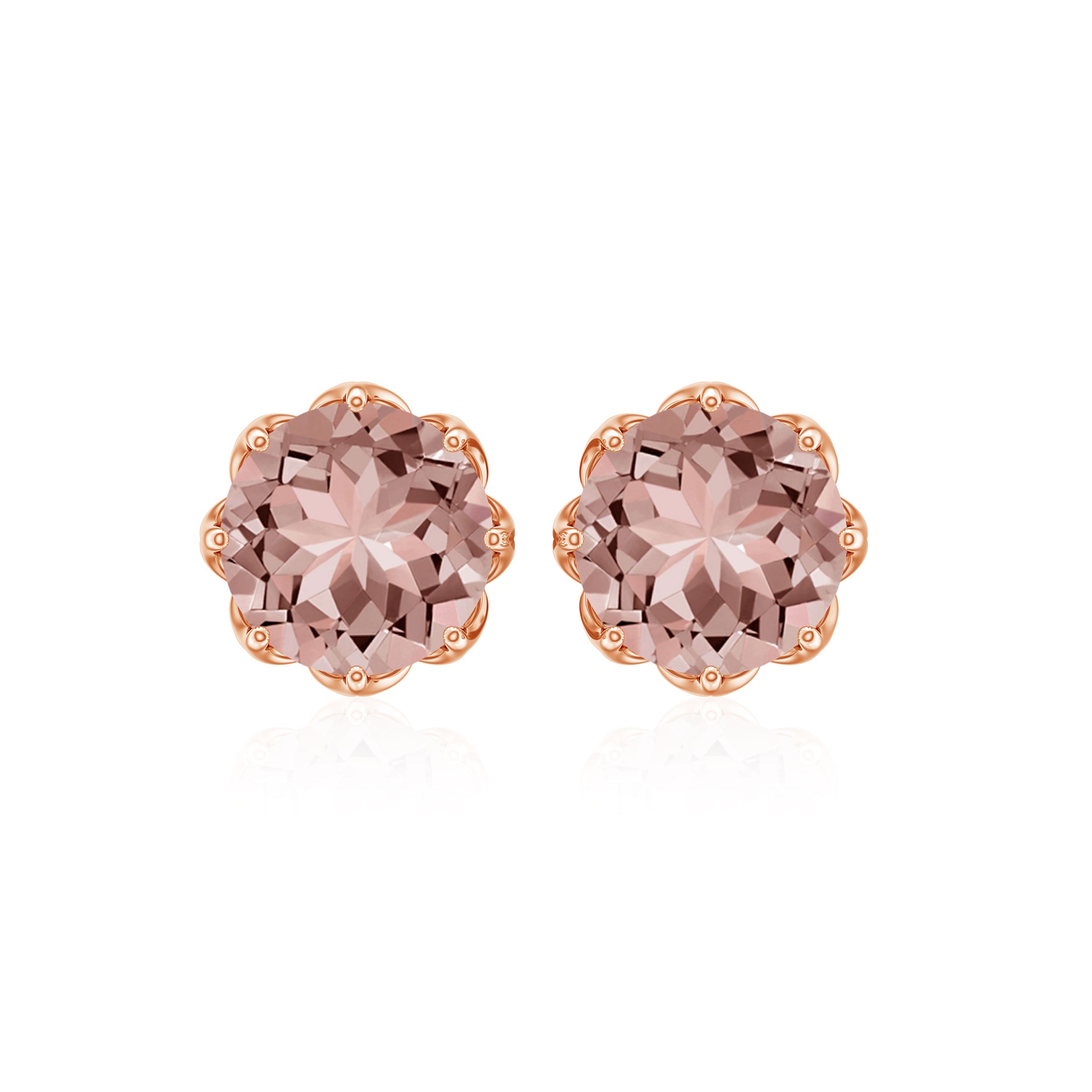 1.50 CT Real Morganite Solitaire Stud Earrings in Gold Morganite - ( AAA ) - Quality - Rosec Jewels