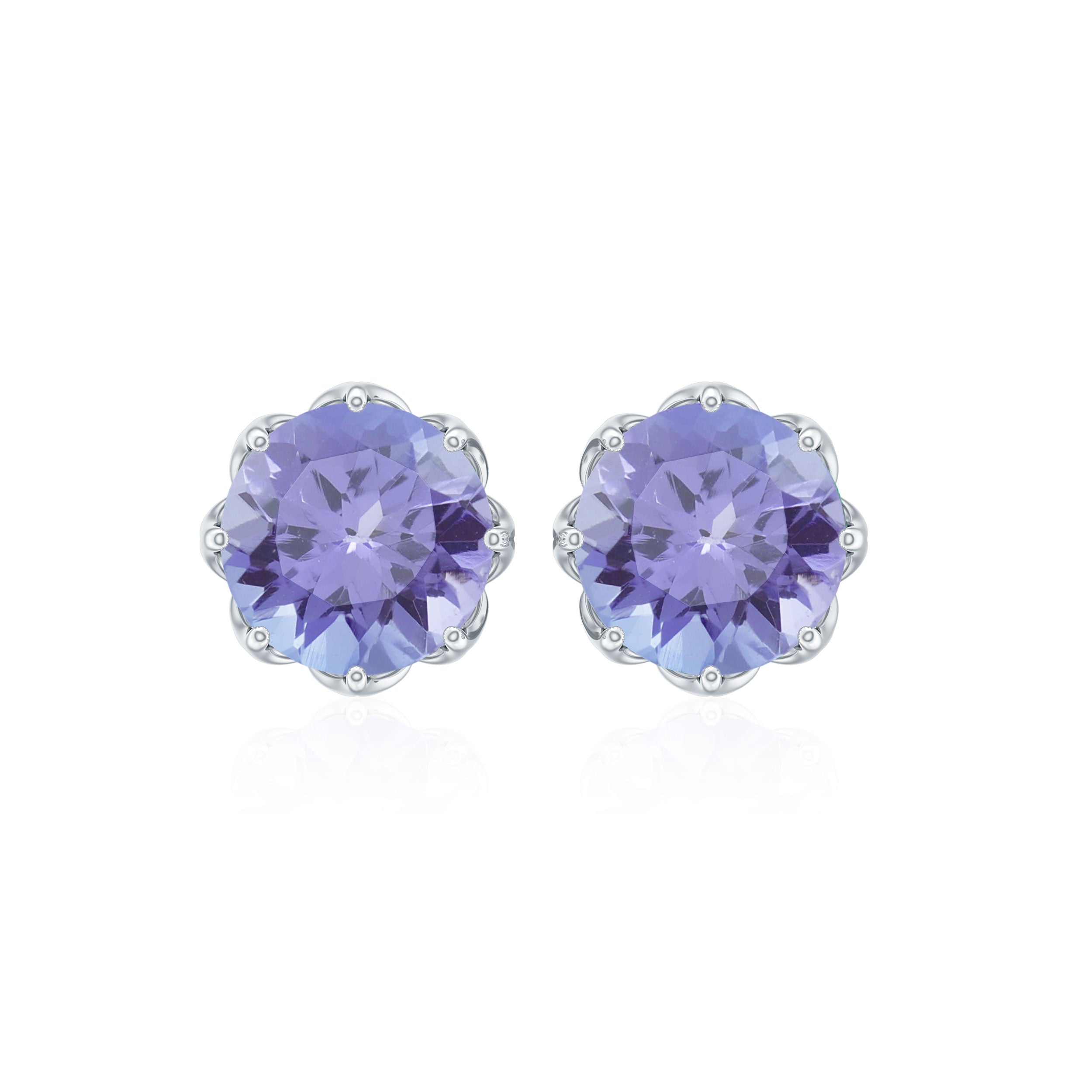 6 MM Decorative Tanzanite Solitaire Stud Earrings Tanzanite - ( AAA ) - Quality - Rosec Jewels