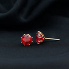 Round Lab-Created Ruby Solitaire Stud Earrings in Decorative Setting Lab Created Ruby - ( AAAA ) - Quality - Rosec Jewels