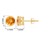 6 MM Citrine Solitaire Crown Stud Earrings Citrine - ( AAA ) - Quality - Rosec Jewels
