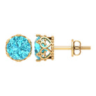6 MM Swiss Blue Topaz Solitaire Crown Stud Earrings Swiss Blue Topaz - ( AAA ) - Quality - Rosec Jewels