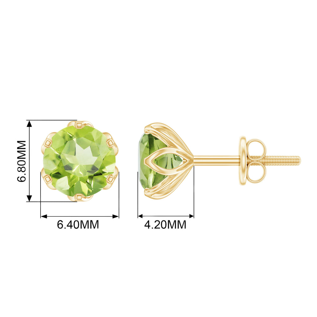 6 MM Lotus Basket Set Solitaire Peridot Stud Earring Peridot - ( AAA ) - Quality - Rosec Jewels