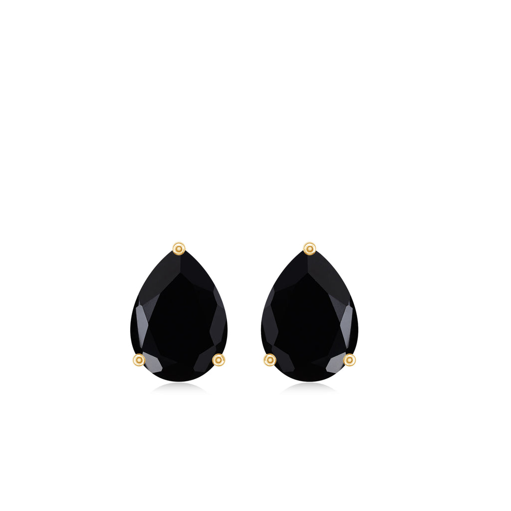 Pear Shape Black Diamond Solitaire Stud Earring in 3 Prong Setting Black Diamond - ( AAA ) - Quality - Rosec Jewels