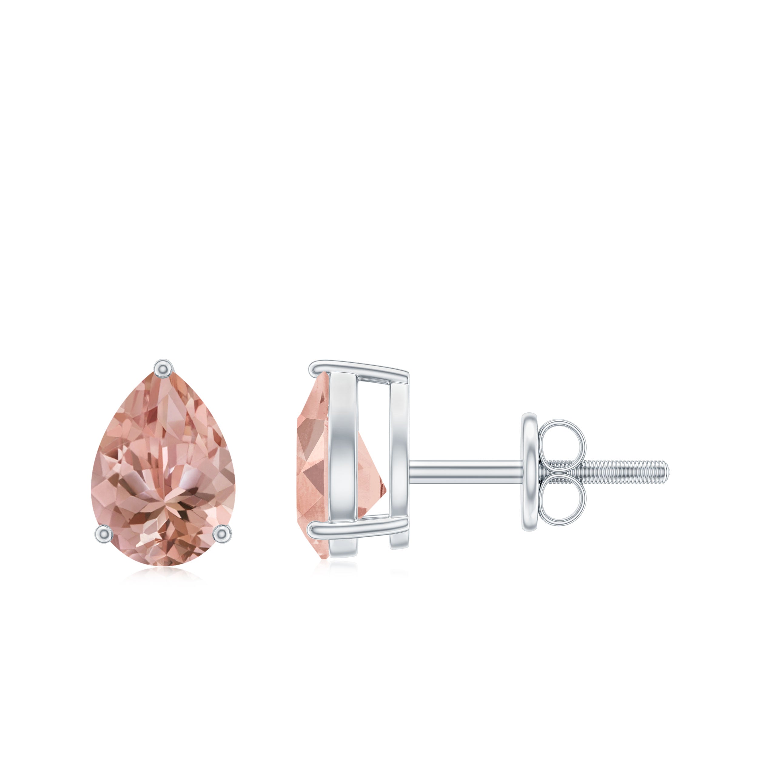 5X7 MM Pear Cut Morganite Solitaire Stud Earrings in 3 Prong Setting Morganite - ( AAA ) - Quality - Rosec Jewels