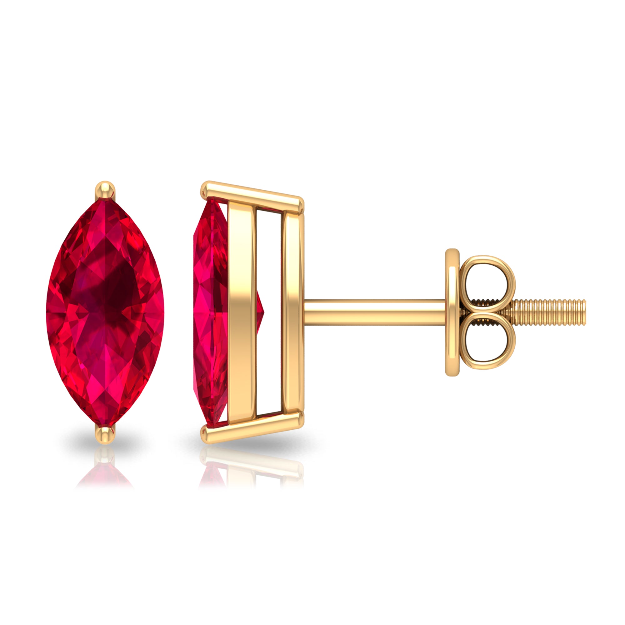 Marquise Shape Created Ruby Solitaire Stud Earrings Lab Created Ruby - ( AAAA ) - Quality - Rosec Jewels