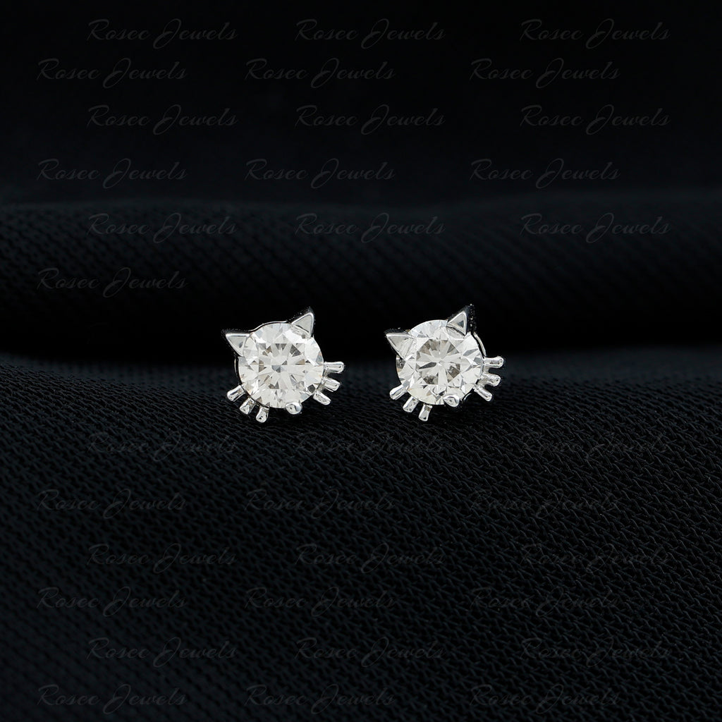 Diamond Solitaire Cat Stud Earrings Diamond - ( HI-SI ) - Color and Clarity - Rosec Jewels